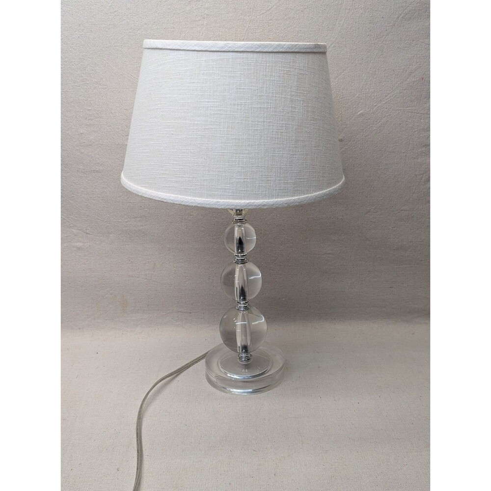 Modern Stacked Crystal Ball Table Lamp Clear Glass Orb Glam Light w/ Shade